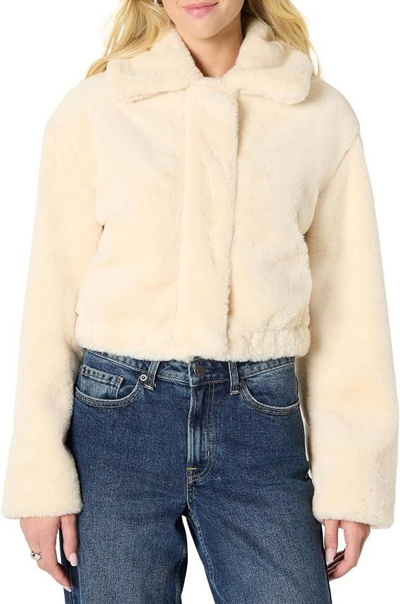 Cream Faux Fur Cropped Jacket image 1